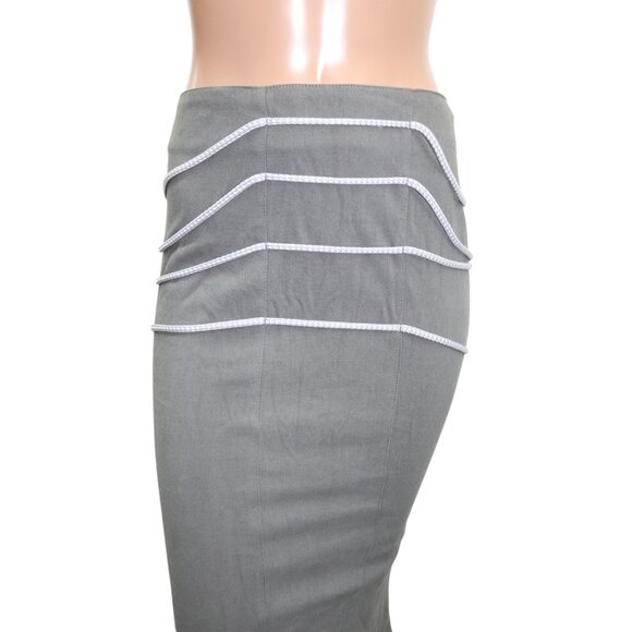 Y2K Canadian Gray Fitted High Waisted STRETCH Maxi Skirt Cascading Rope Detail - Picture 5 of 7
